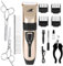 Toozey Tondeuse Chien Chat pour Poil Longs/Epais/Courts/Bouclés - Kit Tondeuse de Toilettage Silencieux sans Fil Rechargeable pour Tous Les Animaux, E-Book, Or