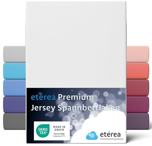 etérea Premium Jersey Spannbettlaken 180x200cm - 200x200cm Weiss bis 25 cm Höhe - 100% Baumwolle Spannbetttuch Oekotex - Bed Sheets Leintuch Bettbezug - Bettlaken 180x200 cm - 200x200 cm - White