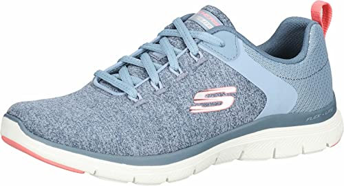 Skechers Femme Flex Appeal 4.0 Brilliant View Basket, Maille en Maille Ardoise avec Bordure Rose, 41 EU