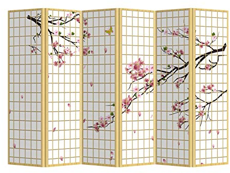 Fine Asianliving Paravent Raumteiler Japanisch Orientalisch Chinesisch Beidseitig L240xH180cm Spanische Wand Trennwand Room Divider Raumtrenner Sichtschutz Bedruckte Canvas Leinwand Asiatisch
