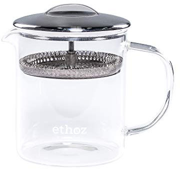 ethoz® Glass Tea Brewer – Premium Loose-Leaf Infuser, Borosilicate Chamber, Stainless Steel Strainer, 14 fl.oz. / 400 mL, Minimalist Design, Sustainable & Easy to Clean