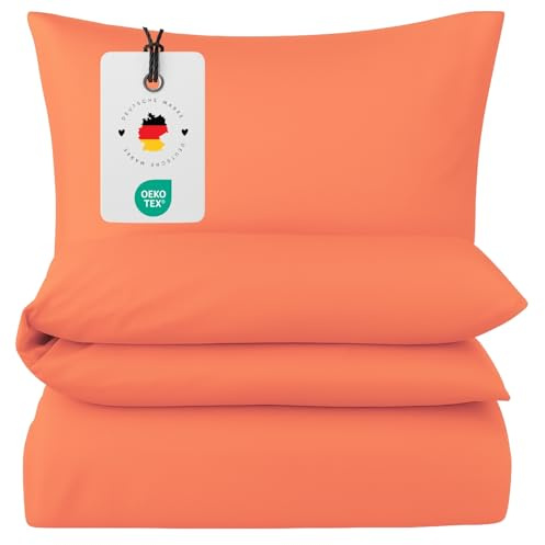 Carpe Sonno Mako Satin Bettwäsche 135x200 cm Uni – Orange Baumwolle | Einfarbige Hotelqualität aus 100 % gekämmter Baumwolle | Bettbezug mit Reißverschluss + Kissenbezug 80x80 | ganzjährig