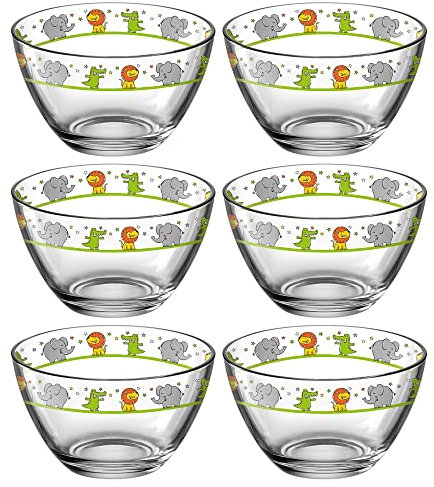 LEONARDO HOME Schale Bambini 6er 12 cm Löwe/Elefant/Krokodil, 6 er Set, 017887, Glas