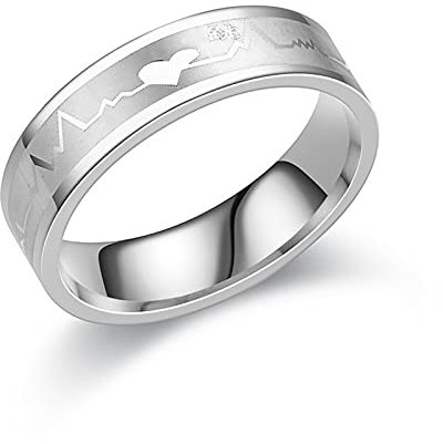 Banemi Streetwear Ringe Herren, Herren Edelstahl Ringe 6mm Laser-Herzschlag Fingerring Geburtstagsgeschenk Größe 54 (17.2)