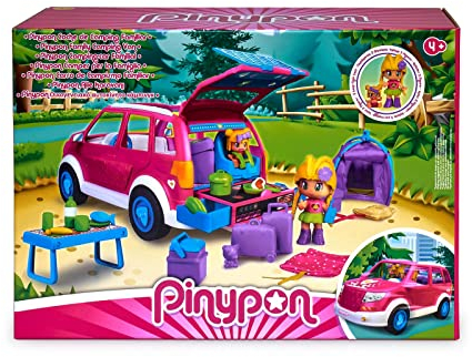 Pinypon - Coche Camping, Autocaravana de Juguete, vehículo Familiar de Verano para Acampar, con una minimuñeca y un bebé y Muchos Accesorios, para niñas y niños a Partir de 4 años, Famosa (700017015)