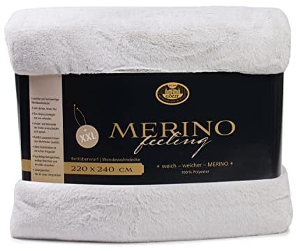 Gözze - Gemütliche Kuscheldecke, Merino Feeling, Wendbar, Hohe Dichte 600 g/m², 220 x 240 cm - Silber