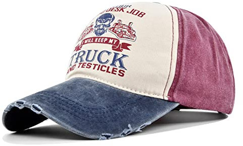 YULOONG Trucker Cap Vintage Baseball Cap Washed Denim Skull Pattern Verstellbarer Outdoor Sonnenhut 100% Baumwolle für Herren Damen D