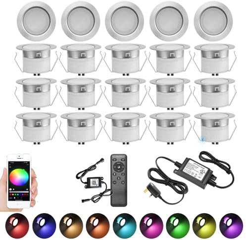 GEYUEYA Home WiFi Led Decking Lights-Ø45MM RGBW (RGB+Warm White) IP67 12V Decking Patio Lighting Led Plinth Light Decoration for Terrace/Patio/Path/Garden/Decoration-20 Pack