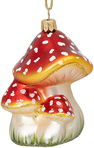 SIKORA Fliegenpilz Familie besondere Weihnachtskugel Glas Christbaumschmuck Deko Figur Weihnachten Anhänger Ornament - Meisterstücke - BS757