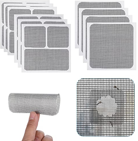 Cobee Kit de parches de reparación de pantalla de ventana autoadhesiva, 10 hojas, 3 tamaños, kit de reparación de reemplazo de puerta de pantalla, parches de pared de malla de fibra de vidrio(negro)