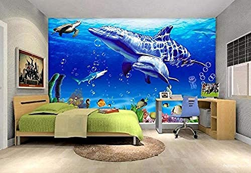 Fototapete 3D Wandbilder, Delfin Meeresschildkröte Meerestier Wandbild Zum Abziehen Und Aufkleben, Dekoration, Gemälde, Geeignet Für Wohnzimmer Und Schlafzimmer, Tv-Hintergrund, Wand 400(B)x280(H)cm