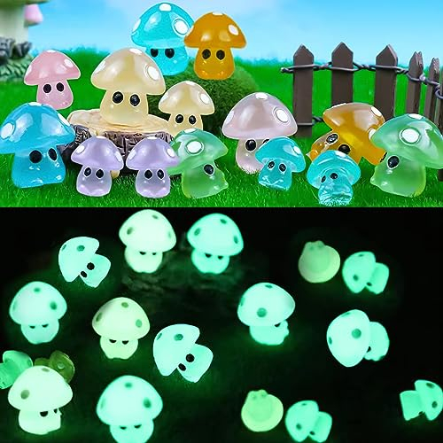 CLDURHGE Leuchtende Mini Harzpilze, 14 Stück Verschiedene Feengarten-Accessoires Figur Waldgeister mit leuchten im Dunkeln Baumelelfen Anime Deko Kodama Garten Dekoration Gartenarbeit, Topfdekoration