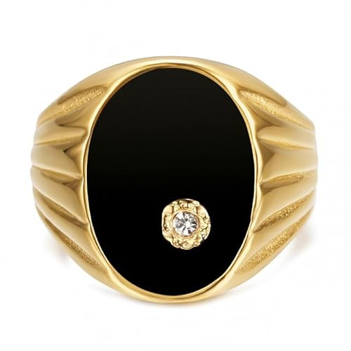 BOBIJOO JEWELRY - Siegelring Gold Schwarzer Onyx Diamant Mann Edelstahl - 22,6 (13 US)