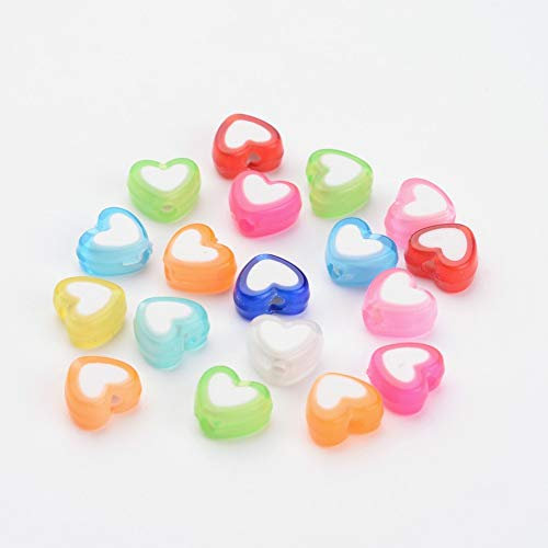 KitBeads 100 Stück zufällige Herz-Perlen in Herzform, Kawaii, bunt, herzförmig, transparent, Horizon-Loch, süße Herzperlen für Schmuckherstellung, Großpackung