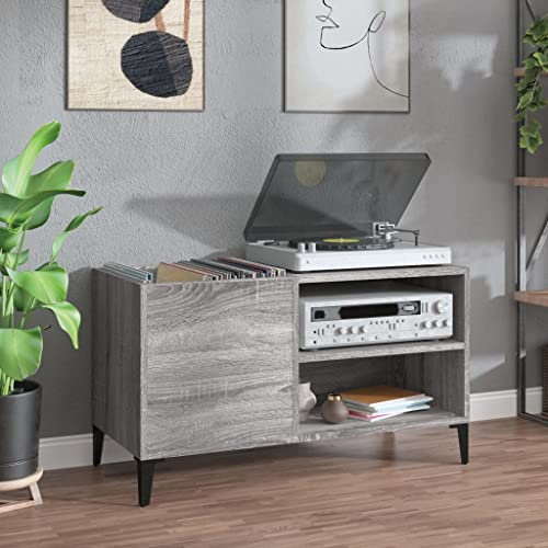 ZEYUAN Armoire à disques Sonoma Gris 84,5x38x48 cm Bois d'ingénierie,Meuble Platine Vinyle,Rangement Vinyle,Porte Vinyle