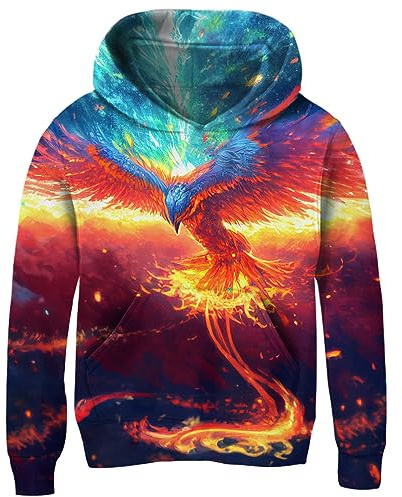 AIDEAONE Pullover Jungen Kapuzenpullover für Jungen Hoodie Phönix Sweatshirt Kinder Jungs 11-14 Jahre(XXL)