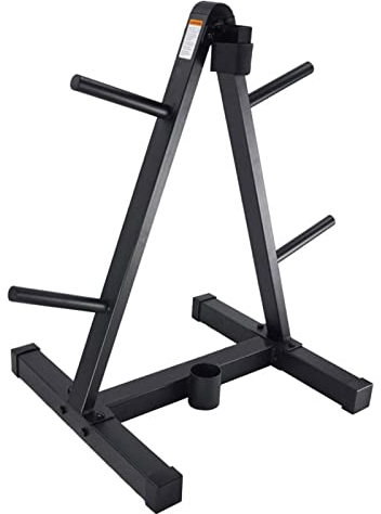 Black Olympic Weight Tree for Gym, Small Weight Storage Rack Holder for 2.5cm/1 Barbell Plate, Space Saving Standard Dumbbell Stand