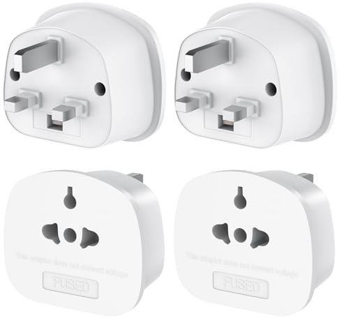 4 Pack European to UK Plug Adaptor, US to UK Travel Plug Adapter with 13A Fuse for USA, EU, Australia, Thailand, Canada, Japan and More (Type A, B, C, I, E, F, L)
