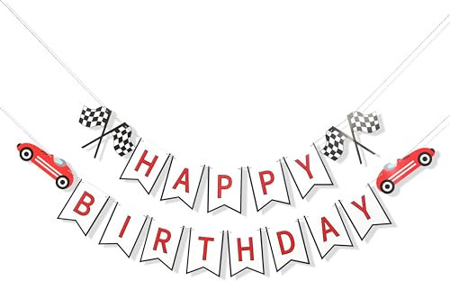 Rweseo Vintage Race Car 1st Birthday Banner - Racing Happy Birthday Decorations, Party Photo Backdrop