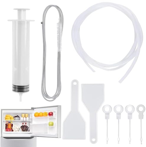 9 Stück Kühlschrank Reinigungsset, Enteisungsschaufel Abflussloch-Entferner, Edelstahl Abflussreiniger für Zuhause Kühlschränke, Flexible Rohrreinigungsspirale mit Bürste