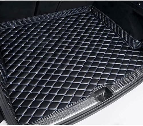 WOLWES Coche Cuero Alfombrillas Maletero para Volvo XC60 2018-2024, Tronco Bandeja Protectora Funda Maletero Alfombra Antideslizante Accesorios,Black-Blue