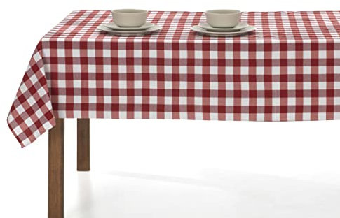 LAN&LAN Vichy Nappe rectangulaire à carreaux lavable, superbe pour l'intérieur et l'extérieur, idéale pour les pique-niques et les réunions en plein air (140 x 100 cm, rouge)