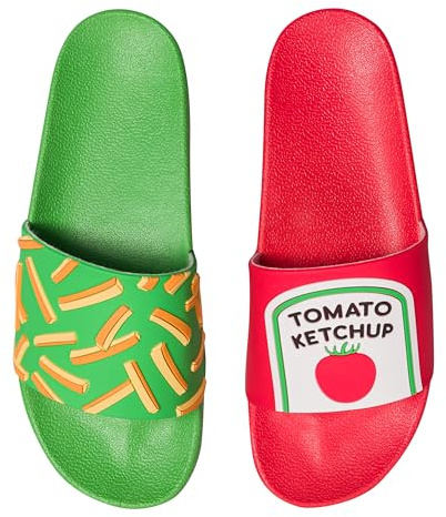 Dedoles Badeschuhe & Hausschuhe viele lustige Designs Bücher Kaffee Katze Party Pizza Dackel Fuchs Panda Delfin Geschenk, Farbe: Pommes mit Ketchup, Gr.: 32 EU