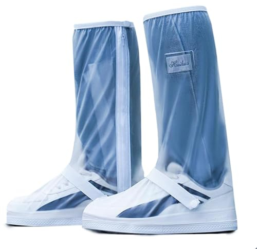 Schuhüberzieher Fahrrad Erwachsene Regenüberschuhe Wasserdicht Überschuhe Outdoor Rutschfester Schuhüberzieher Fahrrad Regenschutz Regenschuhe Wiederverwendbar mit Reflektorstreifen (40-42, Weiß)