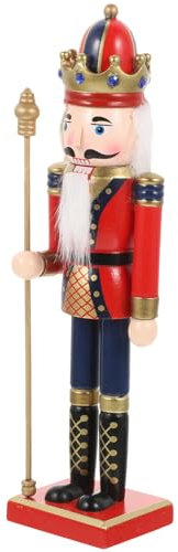 DEARMAMY Nutcracker Dolls Wood Nutcracker Soldier Christmas Figurines Garden Decor with Scepter Classic Red s Lollipop Xmas Ornament Dining Table