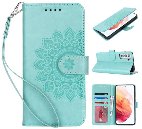 ELTEKER Handyhülle für Samsung Galaxy S21 Hülle Klapphülle mit Kartenfach Schutzhülle Flip Case - Grün