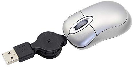 KeauFair Mini Souris Filaire, Mini Souris Filaire de Voyage Portable, Souris d'ordinateur 1600 DPI, Petite Souris avec Cordon rétractable de 70 cm, Mini Souris pour Ordinateur Portable, PC(Argent)