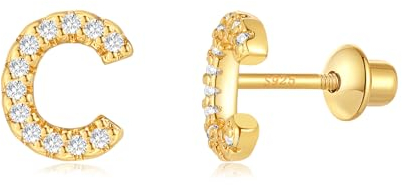 Buchstabe Ohrringe Silber 925, Initiale C Kleine Gold Ohrringe für Mädchen Damen Geburtstag
