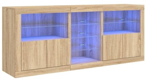 vidaXL Sideboard, Kommode mit viel Stauraum, Highboard Schrank mit LED-Leuchten, Anrichte Beistellschrank Standschrank, Modern, Sonoma-Eiche