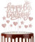 11pcs Happy 6th Birthday Cake Toppers - Rose Gold & Glitter Heart Stars for Girls' 6th Birthday Cake Decorations