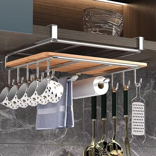 Stainless Steel Chopping Board Rack, Hanging Shelf Holder for Kitchen Cabinet, Pantry, Closet - Silver