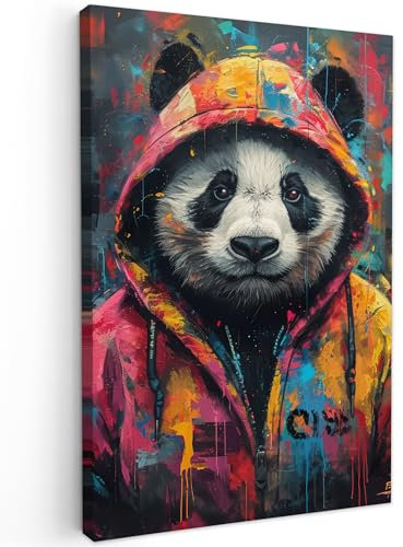 MuchoWow© Leinwandbild 40x60 cm Dekoration Wohnzimmer Bilder Aufhängen Wall Decoration Living Room Wohnungs Deko Moderne Graffiti - Panda - Tiere - Street Art - Farben