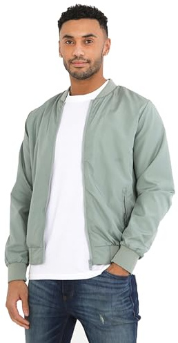 BRAVE SOUL Mens Bomber Jacket Full Zip 100% Polyester Long Sleeve Outdoor Jacket for Men UK, Sage Colour, Size: M