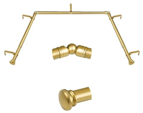 TONIAL Gardinenstangen für Erkerfenster, 81,3–218,4 cm Mittelstange für Fenster, 50,8–208,3 cm Seitenstangen für Fenster, 1,9 cm dekorative Vorhangstangen mit kleinem Endknauf, Gold