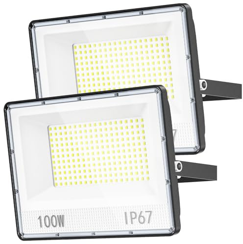 YIQIBRO 100W Projecteur Spot LED Extérieur 2 Pièces, Halogene Exterieur LED Etanche IP67 5000LM 7000K Blanc Froid Lampe Exterieur pour Terrasse, Jardin, Cour