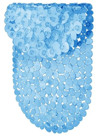 Yeahshion Bathtub Mat Non Slip 69x39cm Shower Mats Non Slip Anti Mould, Bath Mat for Tub with Drain Holes & Suction Cups, Machine Washable, Blue Oval Goose Soft Stone Bathtub Mats