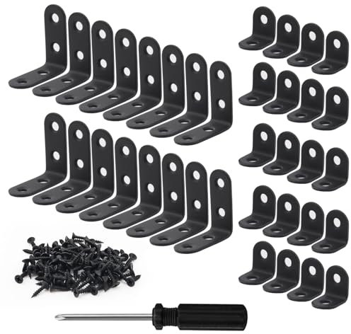 36 Stück Winkelverbinder Schwarz, Metallwinkel 90 Grad 20X20mm und 40X40mm, Winkel Klein Metall, L Form Winkelverbinder, Möbelwinkel Klein Edelstahl mit Schrauben, für Holz Bücherregal Tabelle Stuhl