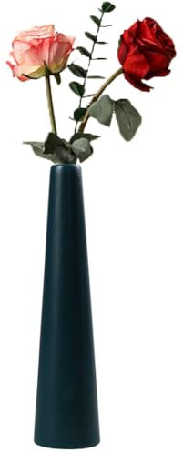 VASANA Schwarze Hohe Kegelkeramik Blumenvase Dekorative Blumenvase Taper Vase Tischplatte Kleine Schmale Hals Vasen für Zuhause Hochzeit Tisch Schlafzimmer Wohnzimmer Büro Schreibtisch