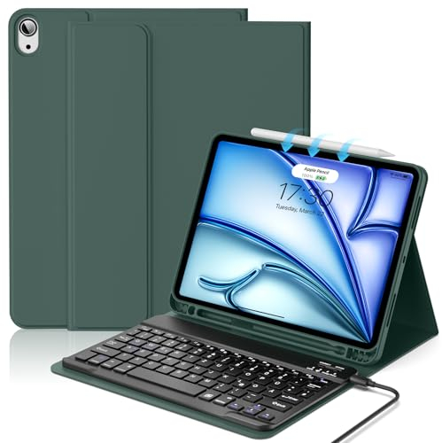 aoub Hülle mit Tastatur für iPad Air 11 Zoll 2025 M3/2024 M2 7./6./ 5./ 4. Generation 2022/2020, Tastatur mit Hülle für iPad Air 11 Zoll/ 10,9 Zoll, QWERTZ Layout, Grün