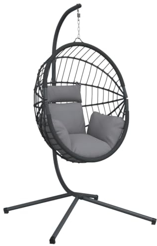 vidaXL Hängesessel, Hängestuhl Ei-Design mit Ständer, Eierstuhl für Wohnzimmer, Schaukelsessel Eiersessel, Modern, Grau Rattan Stahl