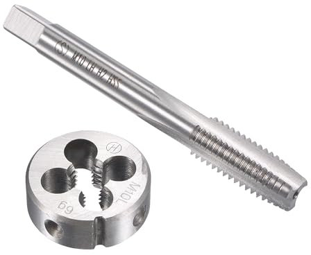 TOP-VIGOR Set di maschi e matrici M10 x 1,5 mm, filettatura metrica a sinistra, filettatura per macchina con fustella rotonda, kit di maschi e matrici per fai da te, riparazione, taglio filettatura