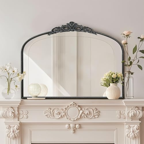 Micasso Großer Spiegel im Vintage-Stil, schwarz, 101,6 x 76,2 cm, französischer Barock, antiker Spiegel, traditionell, kunstvoll, dekorativ, gewölbt, für Wand/Badezimmer/Eingang/Kamin/Flur