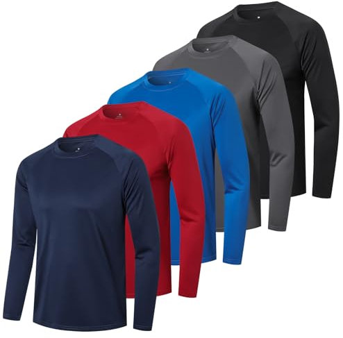 Cimic Mens Long Sleeve T Shirt Gym Running Moisture Wicking Athletic Tops Quick Dry Long Sleeve T-Shirts Sport Training Performance Tops Multipack(T0722-BGNBR-L)