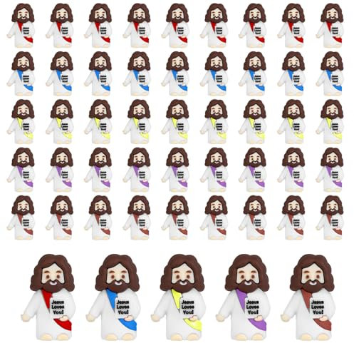 lasuroa 50stk Mini Jesus, Kleine Jesus Miniatur Jesus Klein Jesus Statue zum Füllen von Ostereiern Verstecken und Suchen Taufgeschenk(Mischfarben)