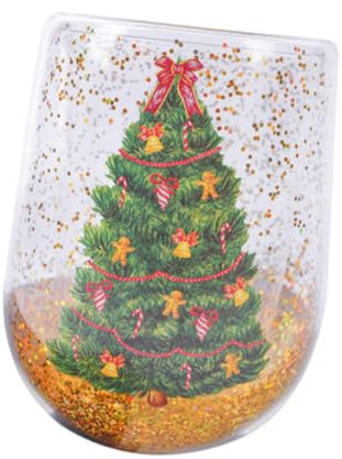 Baoblaze Christmas Tree Glass Cup Drinking Glass Decorations Wine Glass Double Layer Coffee Mug Xmas Glass for Holiday Birthday Office