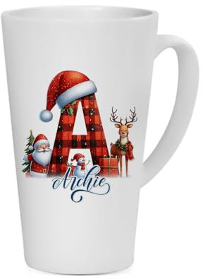 Getagift Personalised Christmas Alphabet Letter, Initial with Name, Xmas, Secret Santa Alphabet, Coffee Mug, Latte Mug. (17 oz)